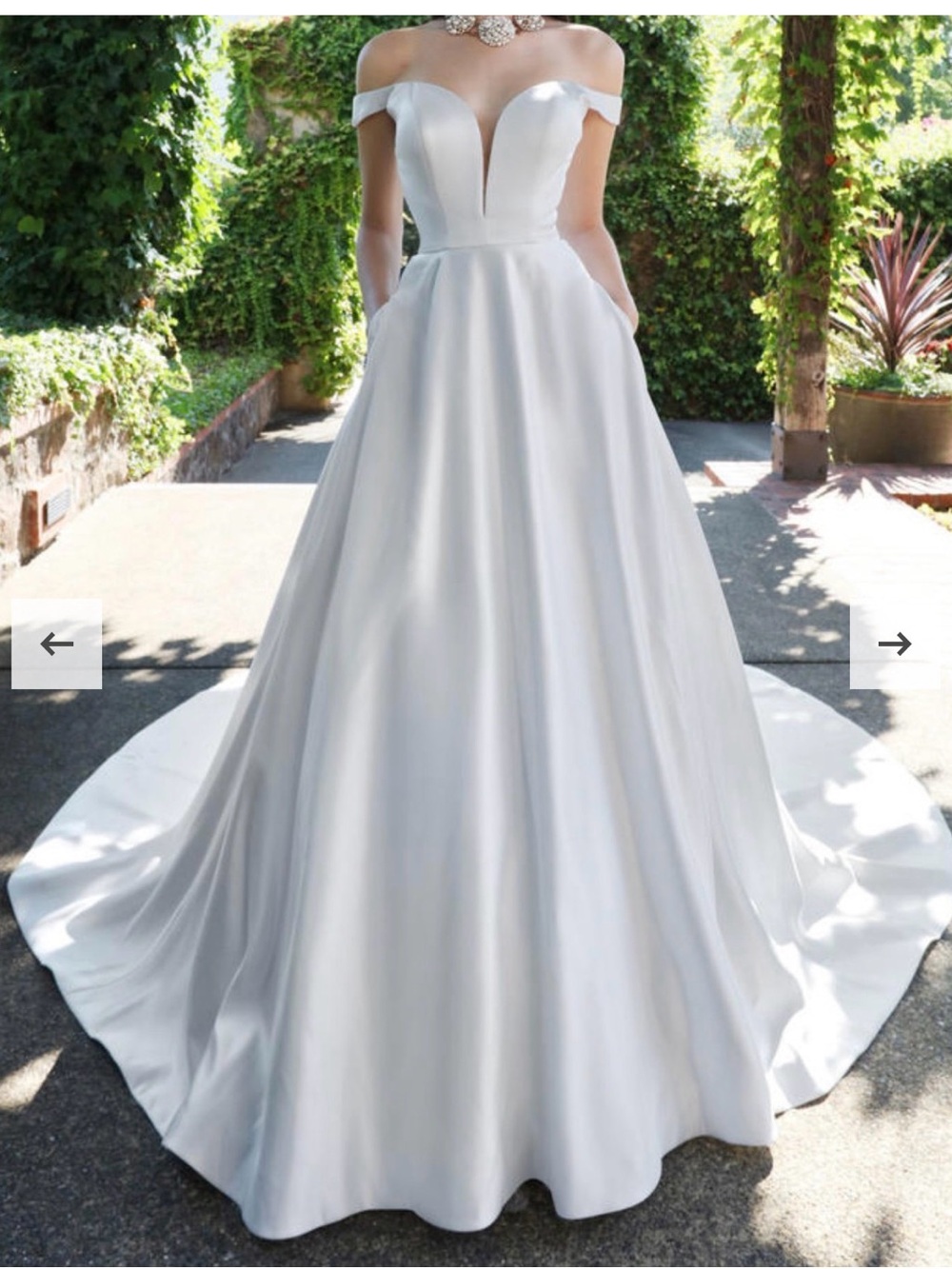 Off-Shoulder White Satin Bridal Ball Gown